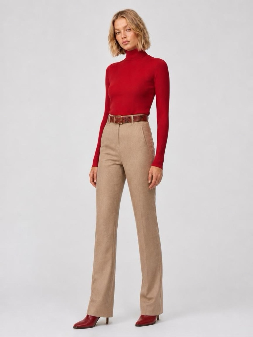 Veronica Beard Tan Boot Cut High Waisted Trousers
